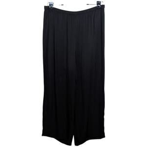 NWOT Eileen Fisher Pull On Pants Large Black Crinkle Textured Wide Leg Travel